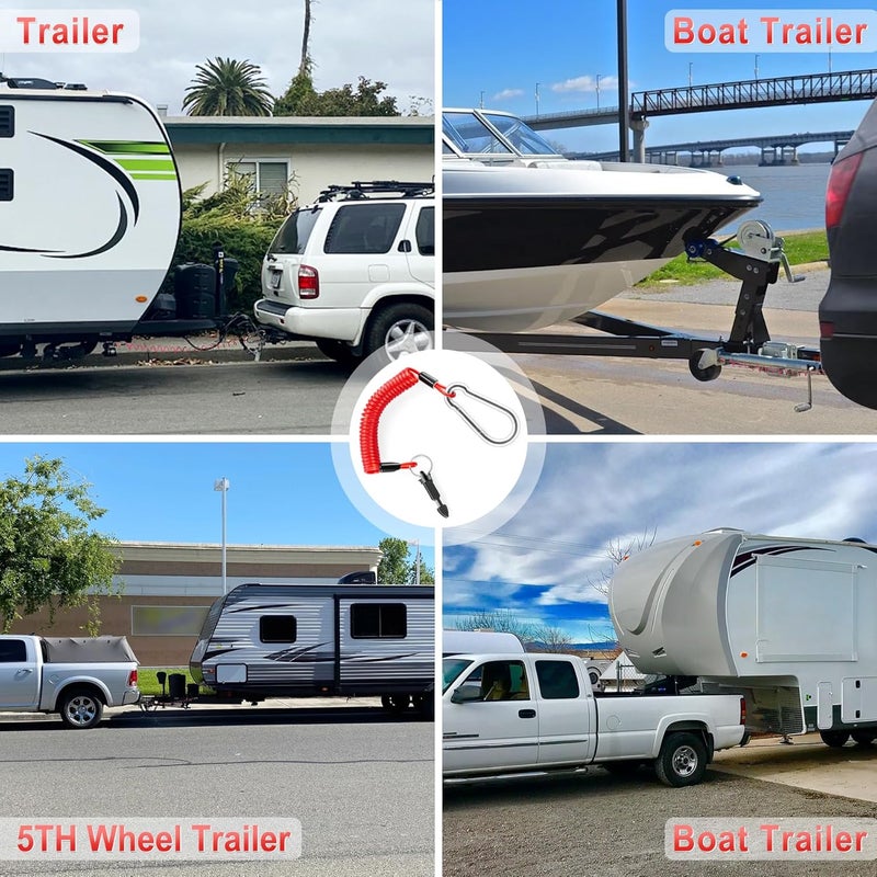 JUSTTOP 6FT Breakaway Trailer Cable,Heavy Duty Stainless Steel Spring Towing Coiled Wire,Emergency Brake Wire Camper Safety Breakaway Cable with Pin,RV Trailer Accessories - Image 4